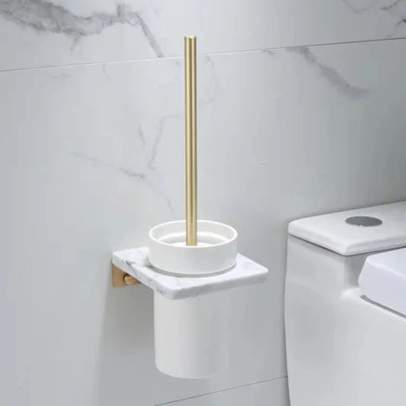 Set di accessori per doccia da bagno in marmo e ottone di lusso con finitura oro spazzolato