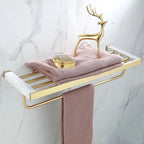 Set di accessori per doccia da bagno in marmo e ottone di lusso con finitura oro spazzolato