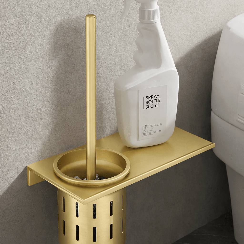 METALLUX LOO – Set di Spazzola per WC da Parete con Finitura Oro Spazzolato
