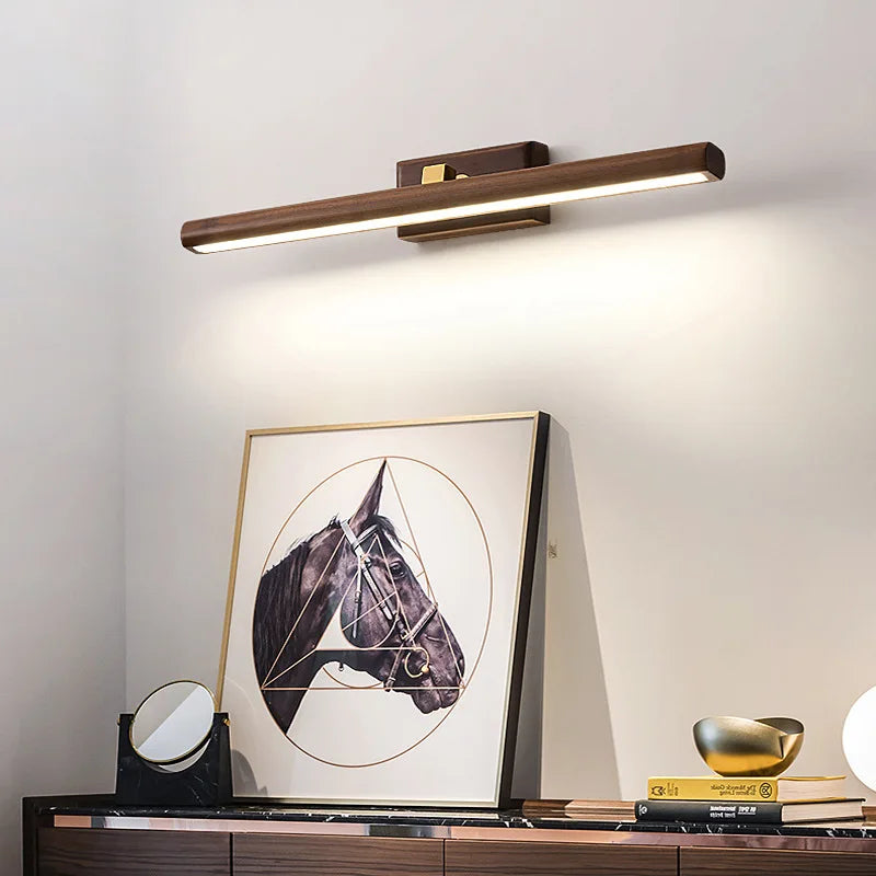 Lampada a Specchio in Legno Massello Personalità Striscia Lunga Luce da Parete per Bagno