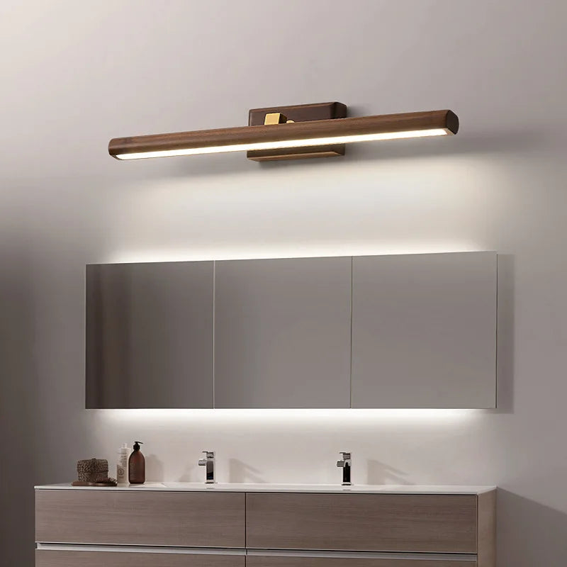 Lampada a Specchio in Legno Massello Personalità Striscia Lunga Luce da Parete per Bagno