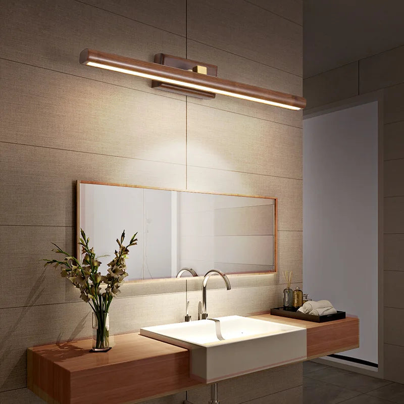Lampada a Specchio in Legno Massello Personalità Striscia Lunga Luce da Parete per Bagno
