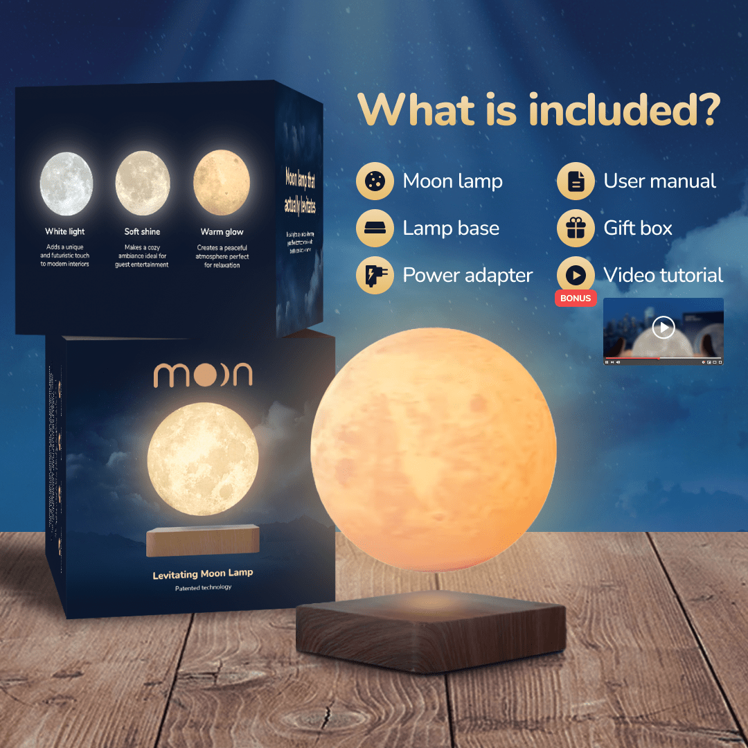 Moon Float – Lampada Lunare Levitante con Base Magnetica e Luce LED