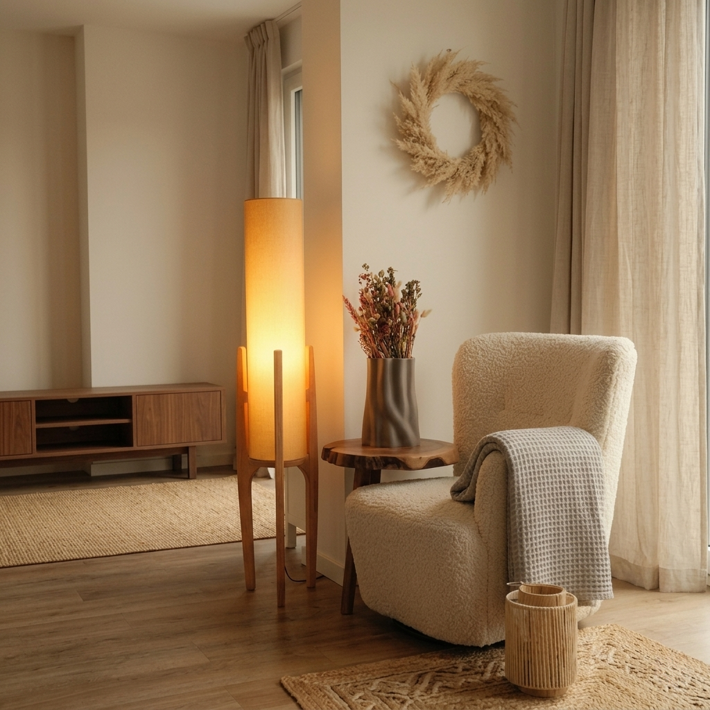Lampada da Terra in Legno Design Minimalista Luce Ambiente Moderna