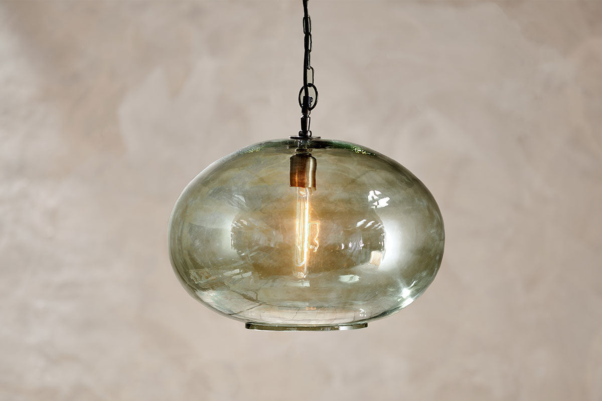 Nkuku Otoro Pendant in Vetro Riciclato Verde Grande Rotondo
