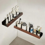 Mensola da Bagno a Muro in Legno Massello Senza Fori per Doccia e Organizer per Toilette