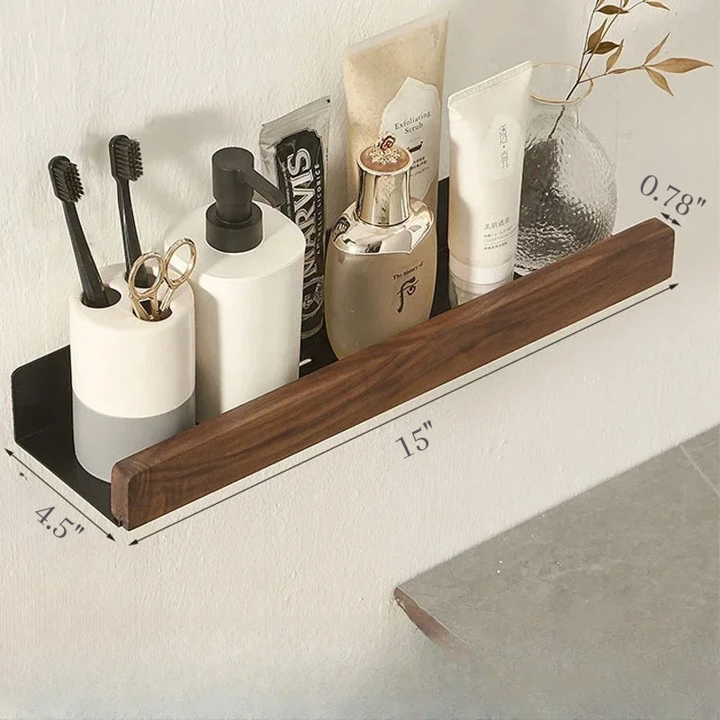 Mensola da Bagno a Muro in Legno Massello Senza Fori per Doccia e Organizer per Toilette