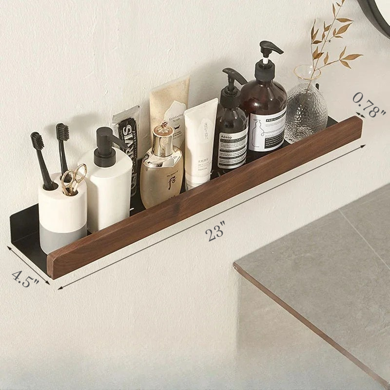 Mensola da Bagno a Muro in Legno Massello Senza Fori per Doccia e Organizer per Toilette