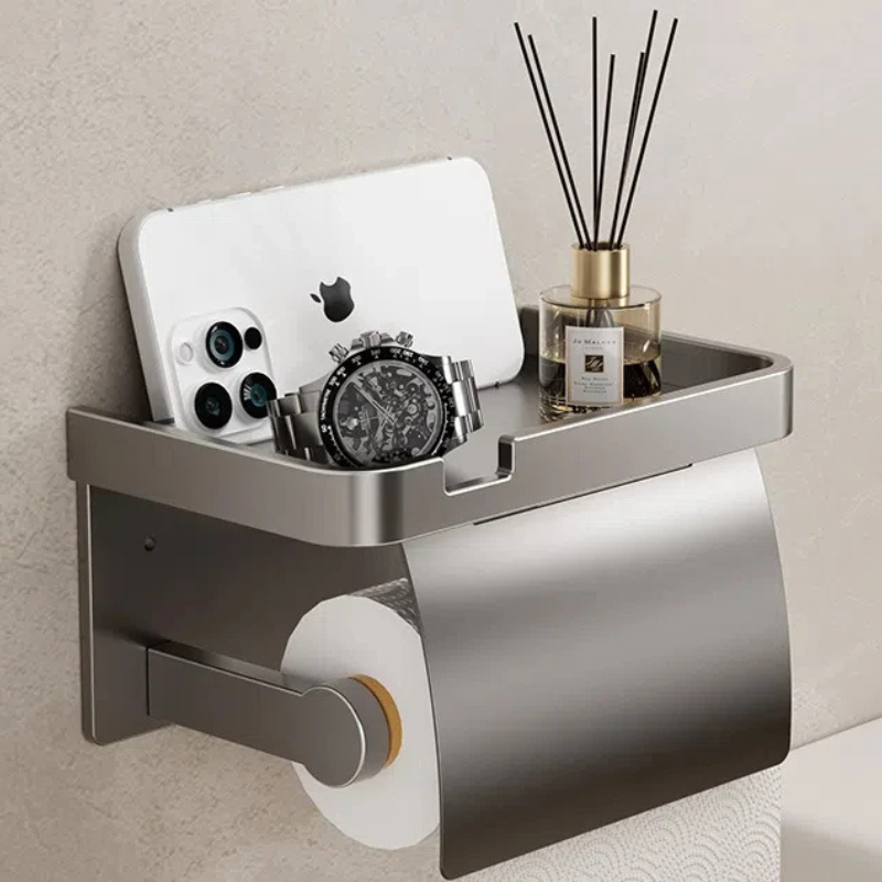Scaffale per Scatola di Carta Igienica da Bagno da Muro Non Perforato