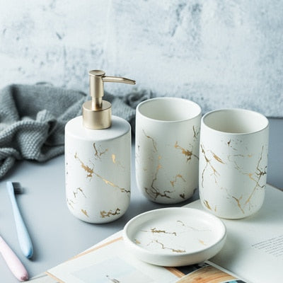 Set di Accessori da Bagno in Ceramica Oro Opaco Nordico