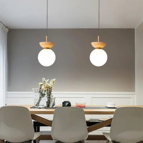 Lampada a sospensione minimalista scandinava in legno semi-massello