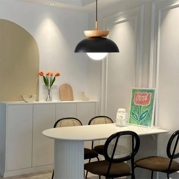 Lampada a sospensione minimalista scandinava in legno semi-massello