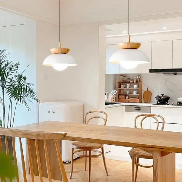 Lampada a sospensione minimalista scandinava in legno semi-massello