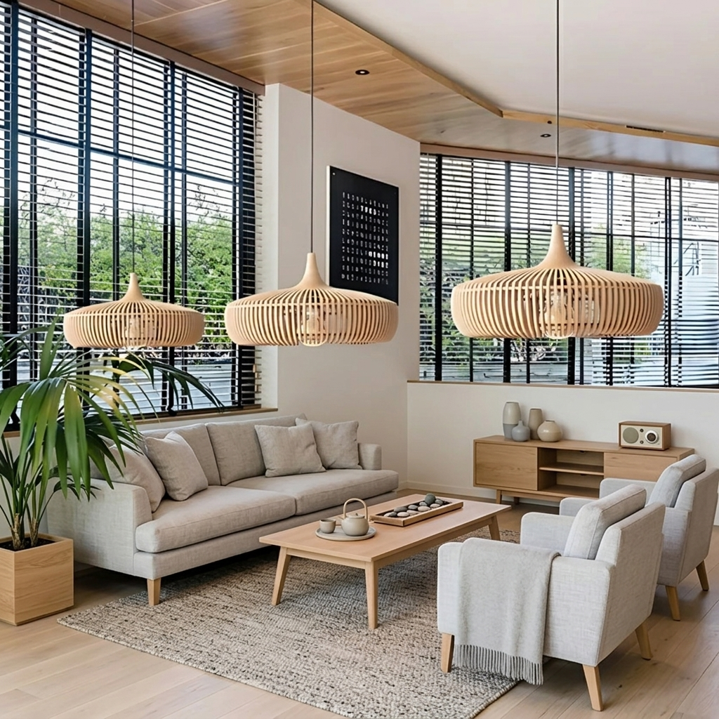 Lampada a Sospensione Japandi Design Naturale per Interni