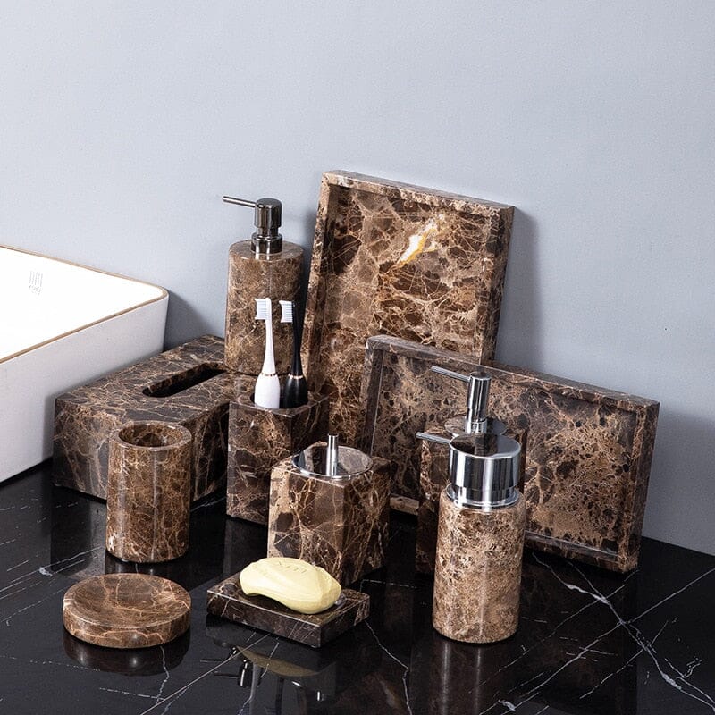 OBSIDORA – Collezione di Essenziali da Bagno in Marmo Scuro di Lusso