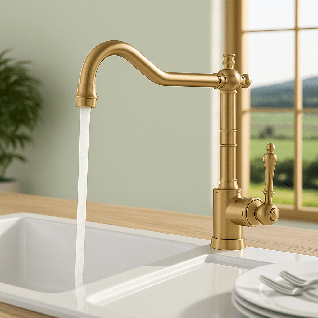 ORNAVIA – Rubinetto da Cucina Oro con Beccuccio Girevole e Design Vintage