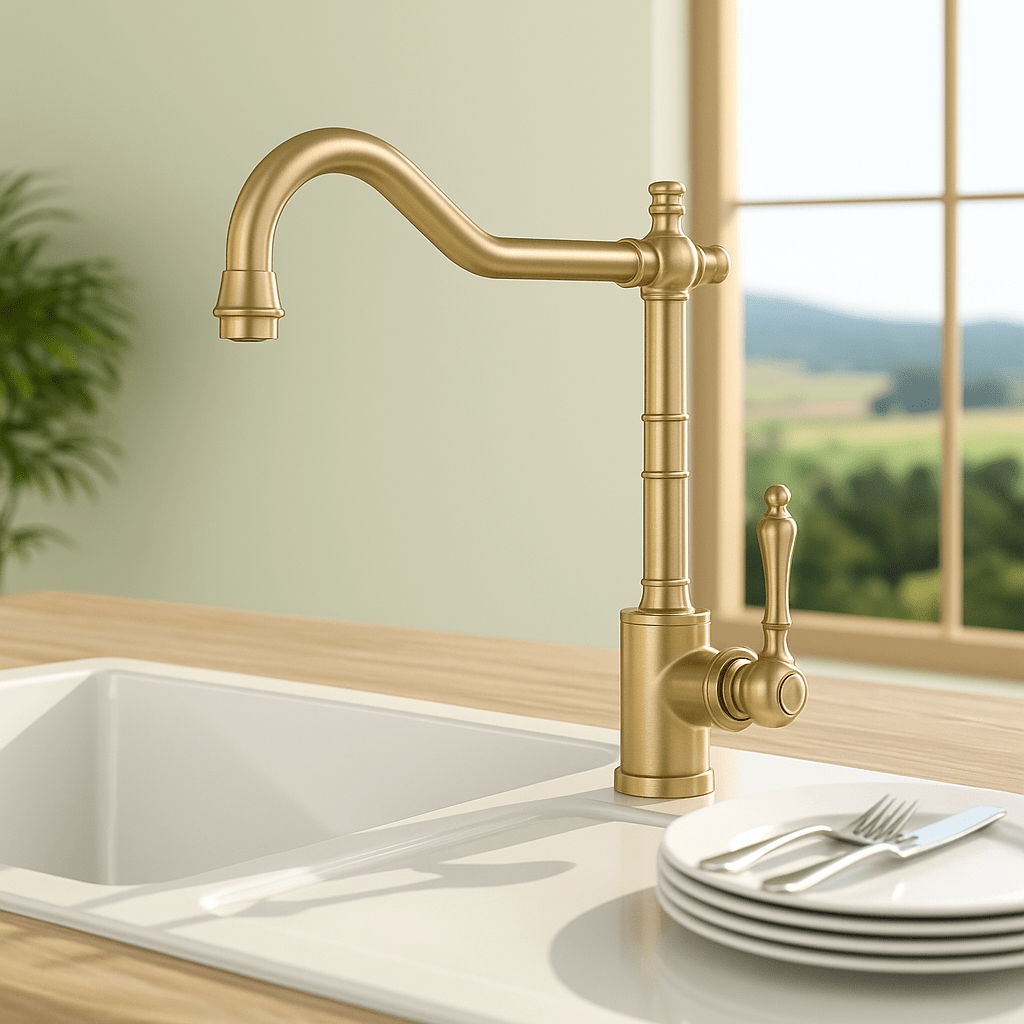 ORNAVIA – Rubinetto da Cucina Oro con Beccuccio Girevole e Design Vintage