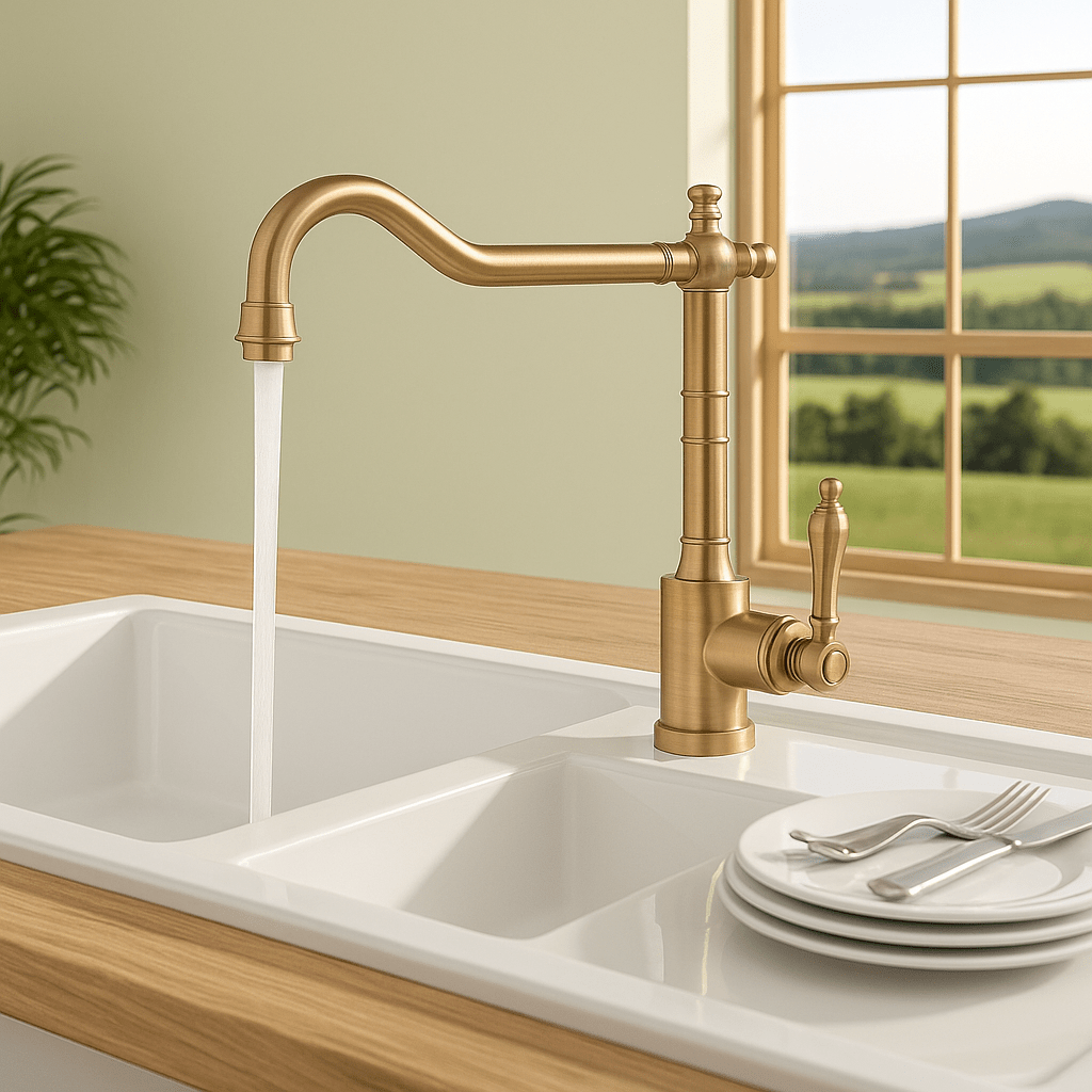 ORNAVIA – Rubinetto da Cucina Oro con Beccuccio Girevole e Design Vintage