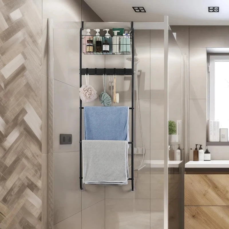 Organizer da Bagno con Appendiabiti e Cestino da Appendere alla Porta