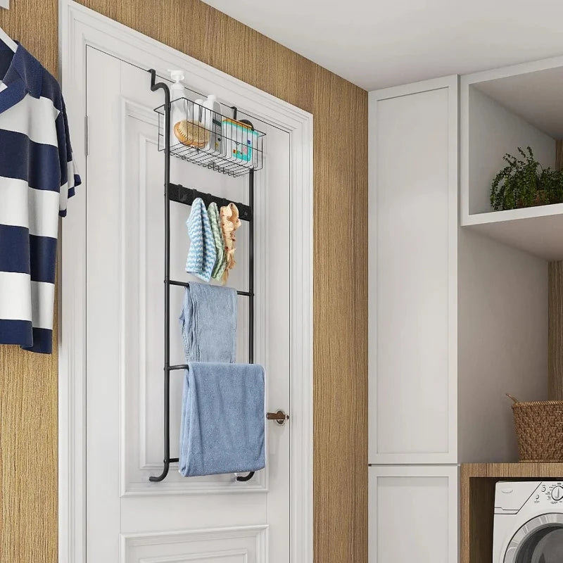 Organizer da Bagno con Appendiabiti e Cestino da Appendere alla Porta