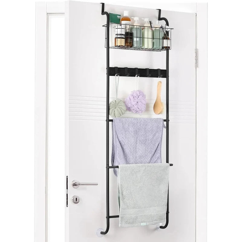 Organizer da Bagno con Appendiabiti e Cestino da Appendere alla Porta