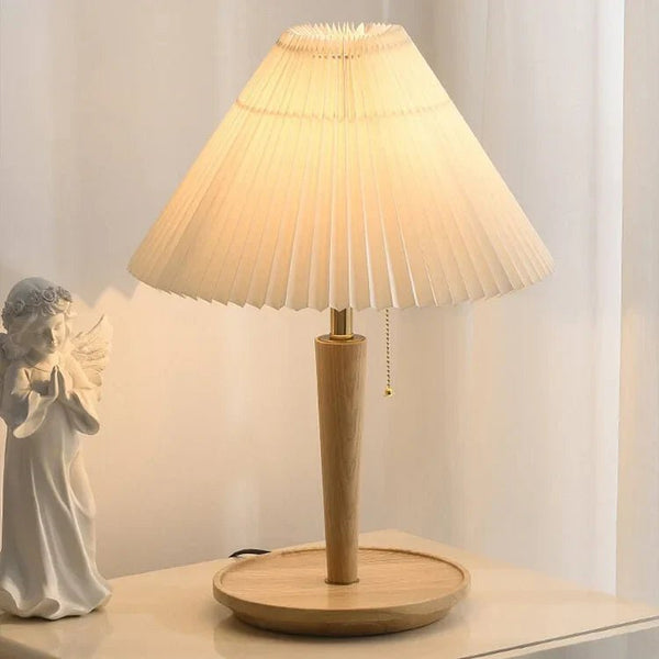 Lampada da Tavolo in Legno Pieghettato Vintage