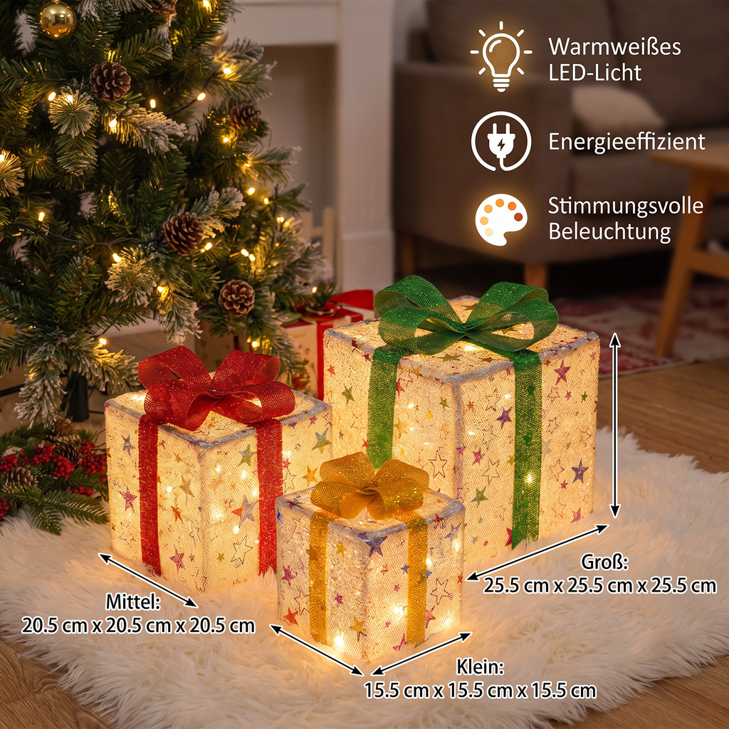 Illuminazione Natalizia LED in Scatole Regalo – Set di Decorazioni Natalizie Illuminato