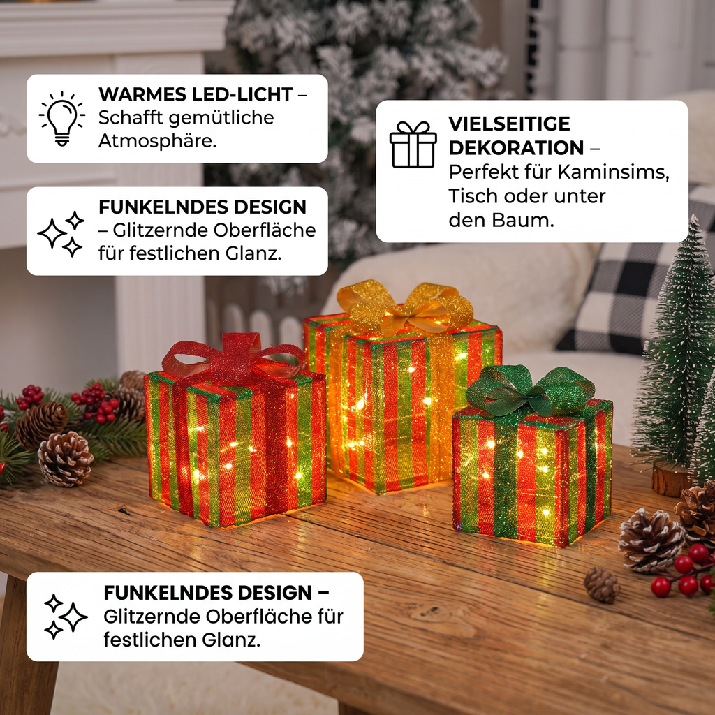 Illuminazione Natalizia LED in Scatole Regalo – Set di Decorazioni Natalizie Illuminato