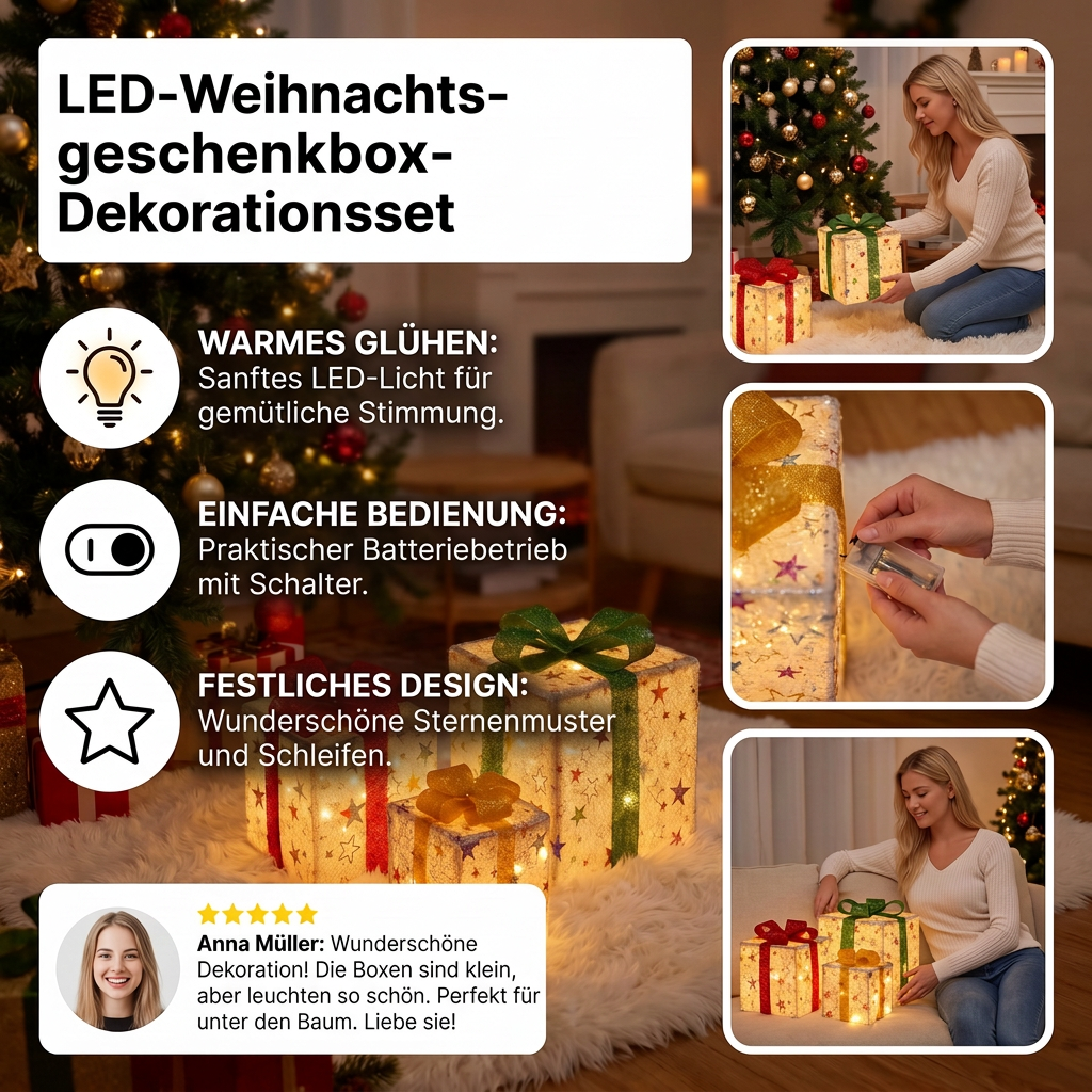 Illuminazione Natalizia LED in Scatole Regalo – Set di Decorazioni Natalizie Illuminato