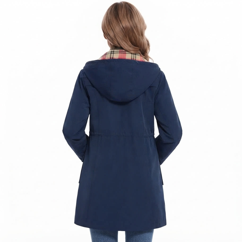 Giacca da Donna Impermeabile con Cappuccio – Impermeabile con Fodera in Pile a Quadri