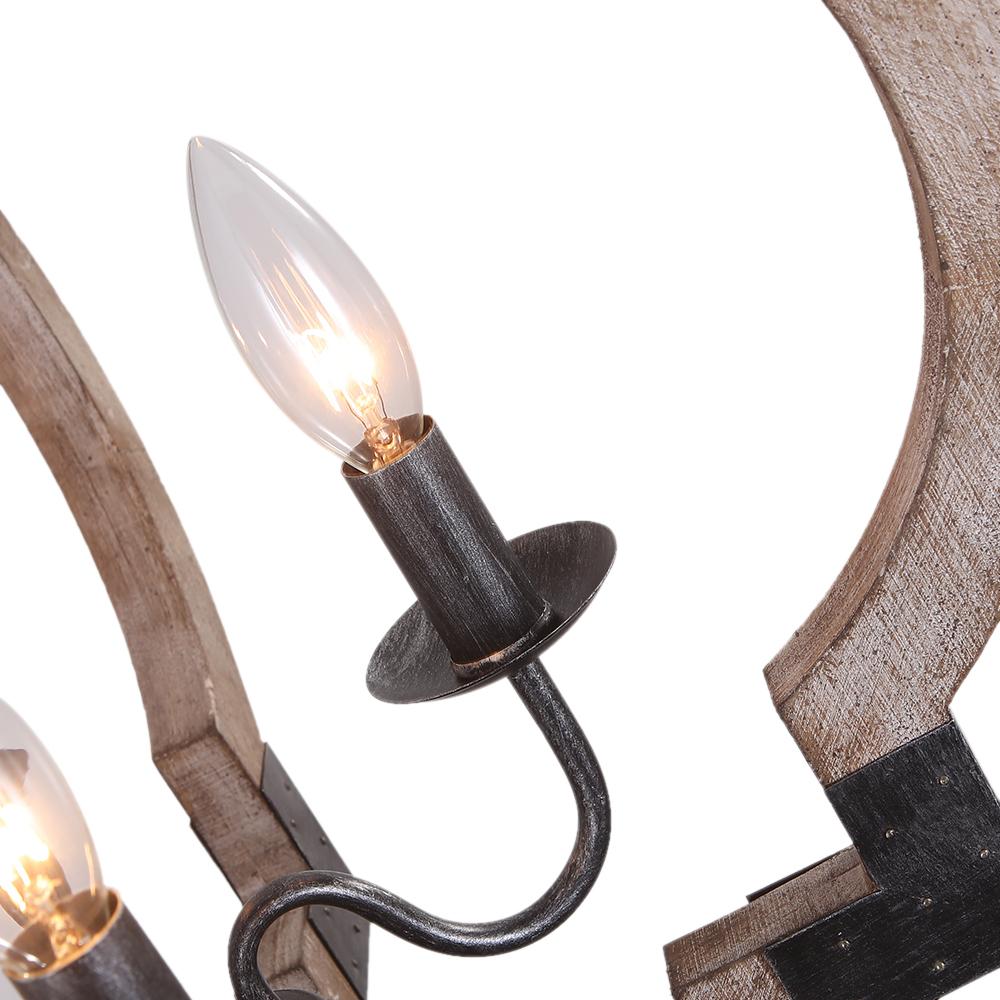 Lampadario a lanterna rotondo in legno rustico con 4 luci
