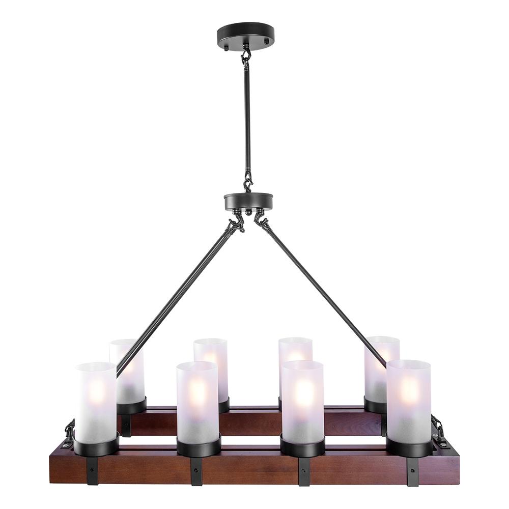 Lampadario in Legno a 8 Luci Stile Rustico