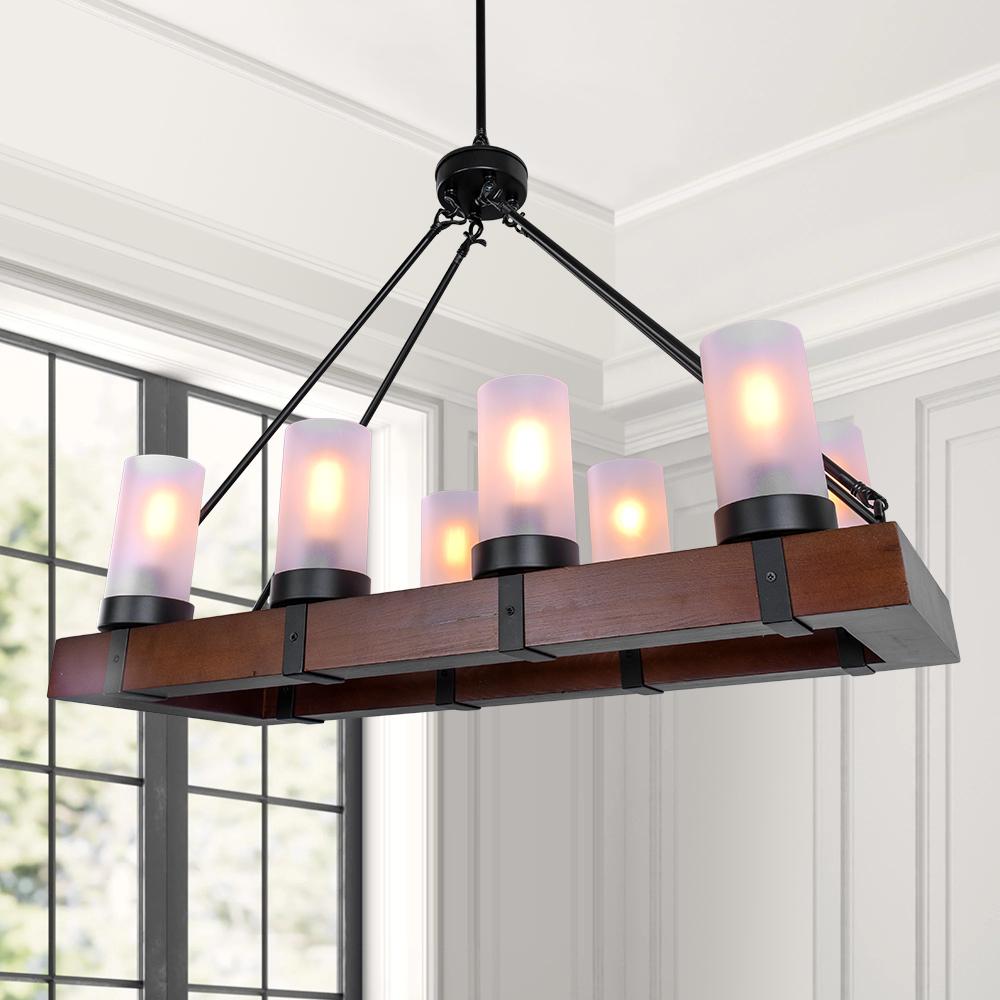Lampadario in Legno a 8 Luci Stile Rustico