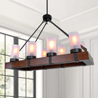 Lampadario in Legno a 8 Luci Stile Rustico