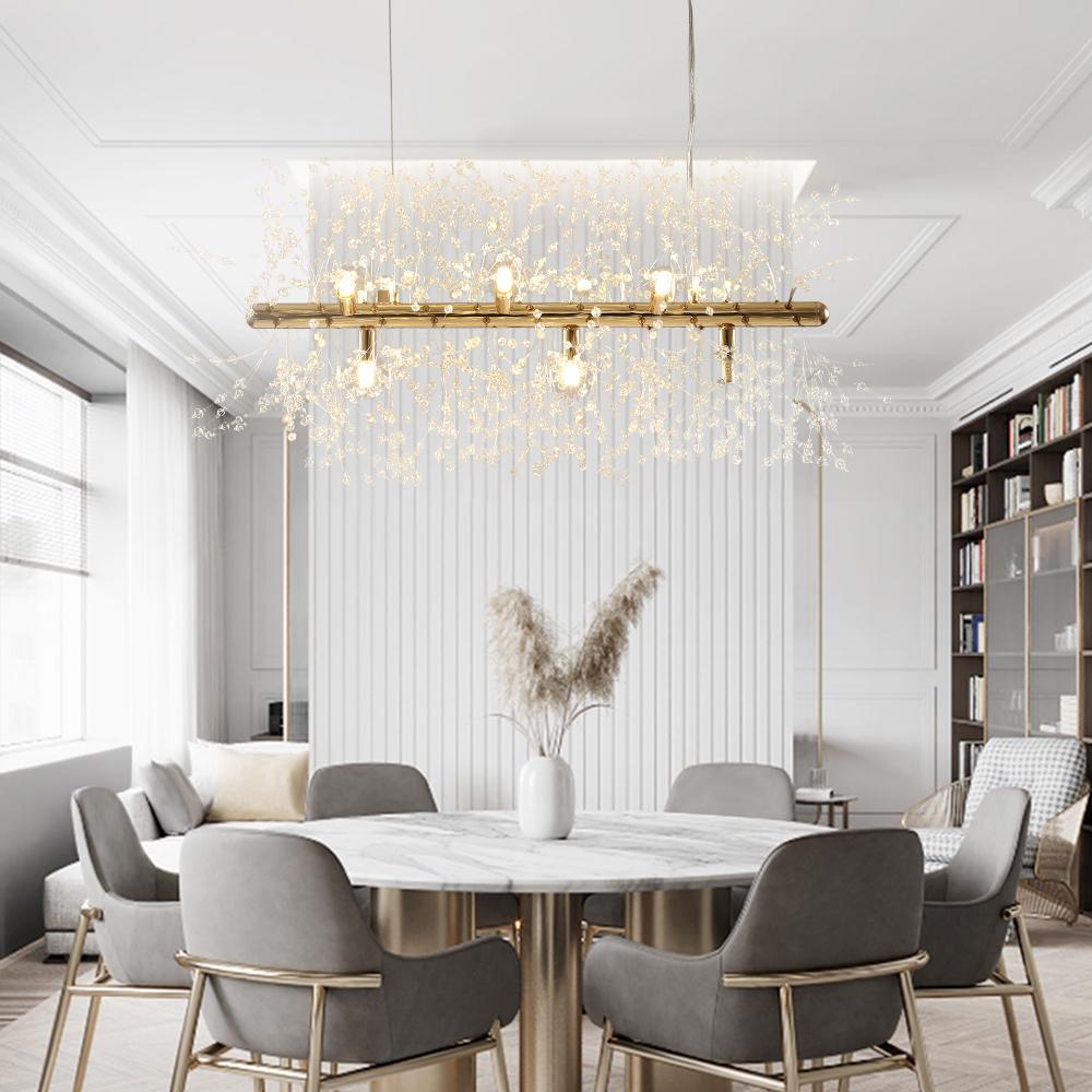 Lampadario Moderno Lineare in Cristallo a 9 Luci