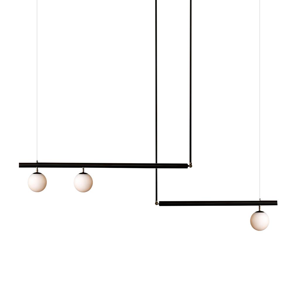 Lampadario Lineare in Vetro a Globo Stile Mid-Century Moderno