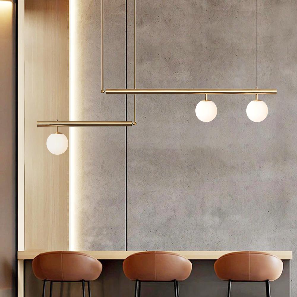 Lampadario Lineare in Vetro a Globo Stile Mid-Century Moderno