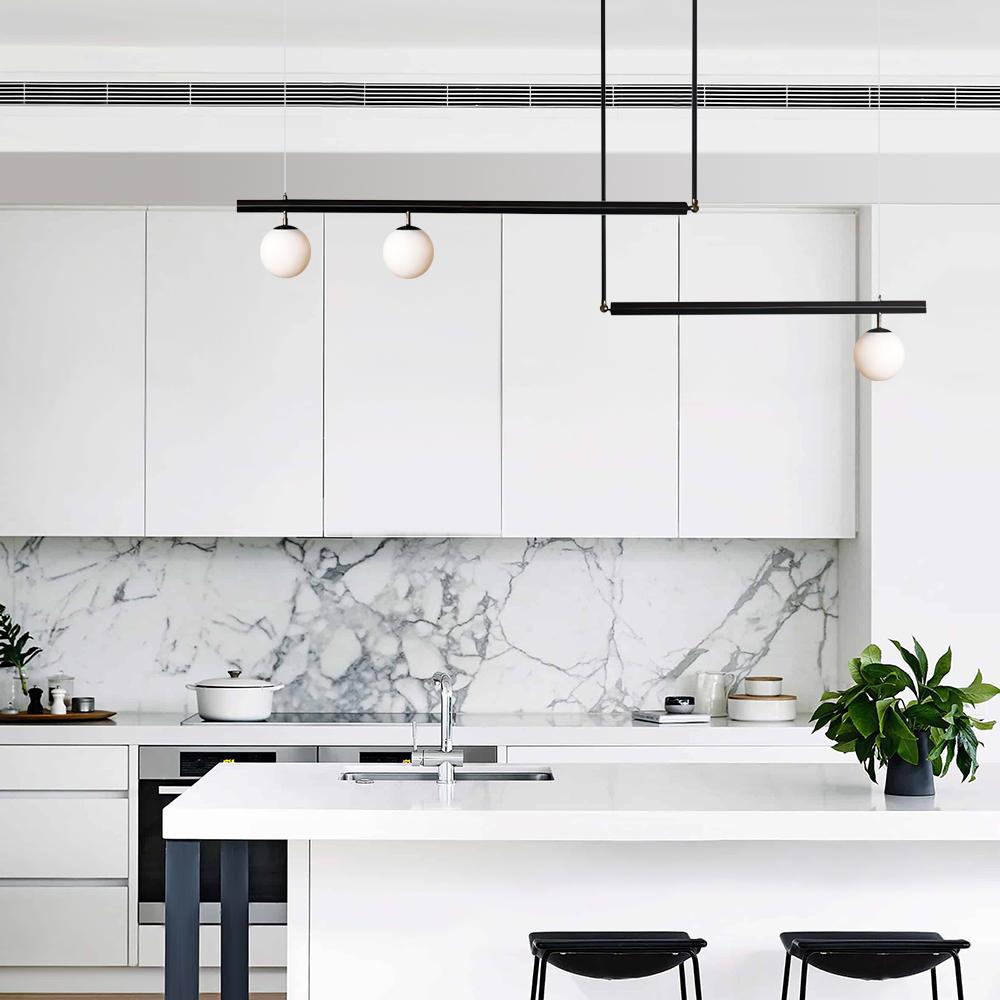 Lampadario Lineare in Vetro a Globo Stile Mid-Century Moderno