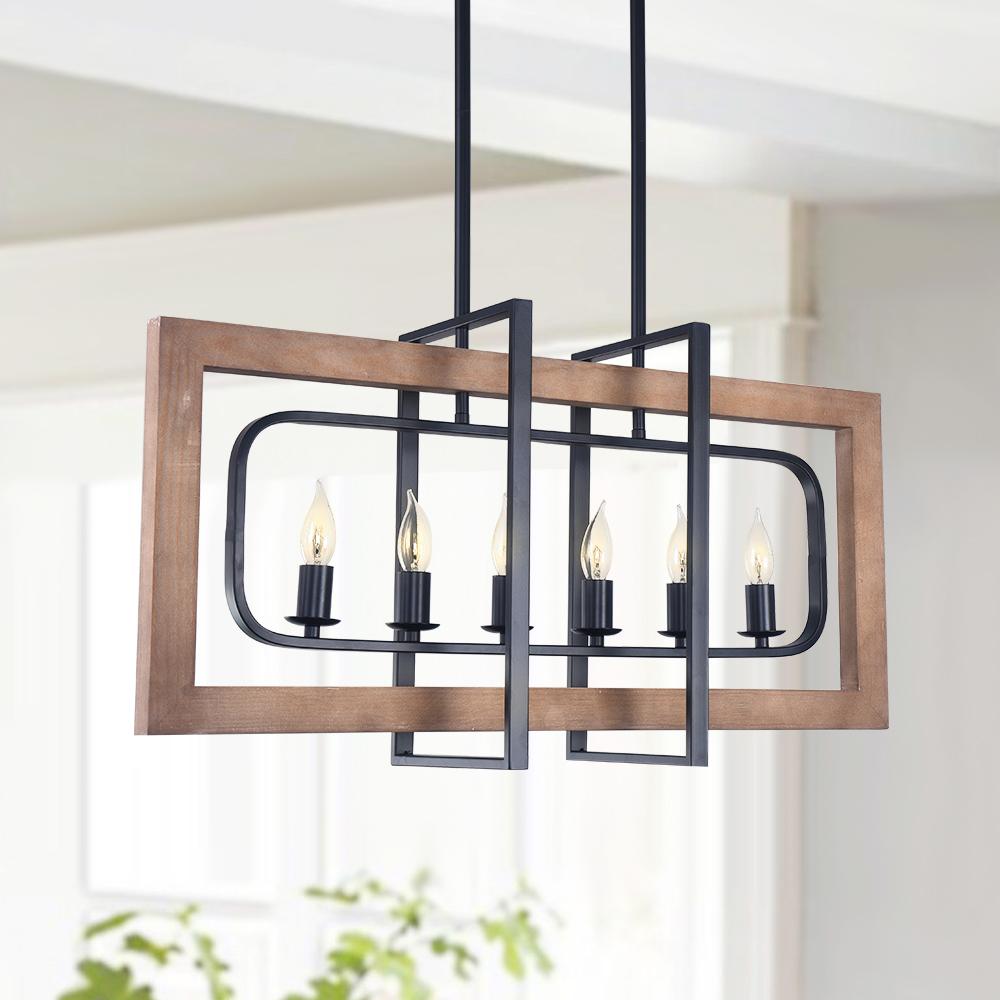 Lampadario in Legno Rettangolare Stile Country
