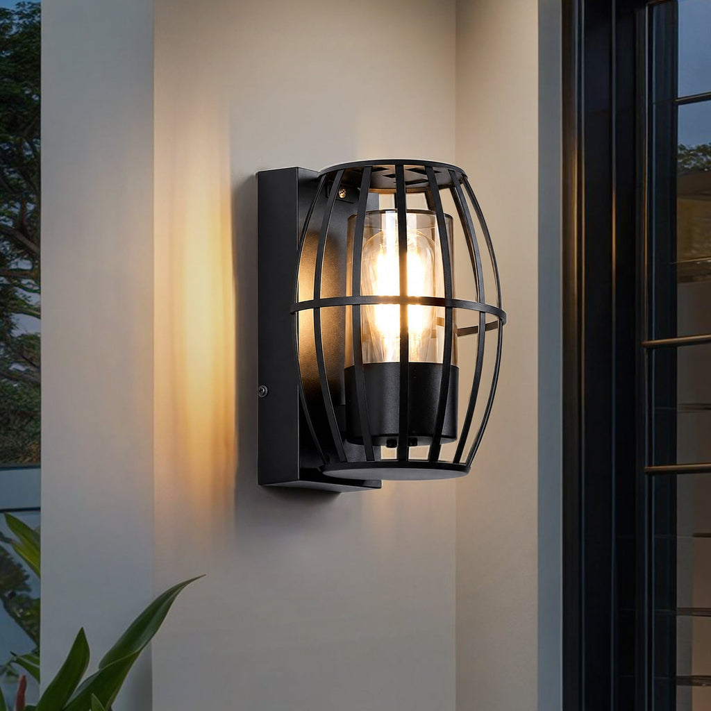 Lampada da Parete Nera Moderna da Esterno con Gabbia a 1 Luce per Portico