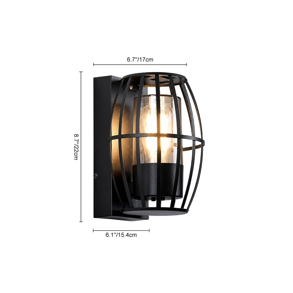 Lampada da Parete Nera Moderna da Esterno con Gabbia a 1 Luce per Portico