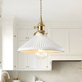 1-Luce Ceramica Bianca Vintage Pendente Conico Pieghettato