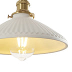 1-Luce Ceramica Bianca Vintage Pendente Conico Pieghettato