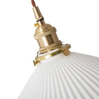 1-Luce Ceramica Bianca Vintage Pendente Conico Pieghettato
