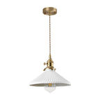 1-Luce Ceramica Bianca Vintage Pendente Conico Pieghettato