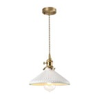 1-Luce Ceramica Bianca Vintage Pendente Conico Pieghettato