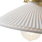 1-Luce Ceramica Bianca Vintage Pendente Conico Pieghettato