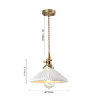 1-Luce Ceramica Bianca Vintage Pendente Conico Pieghettato