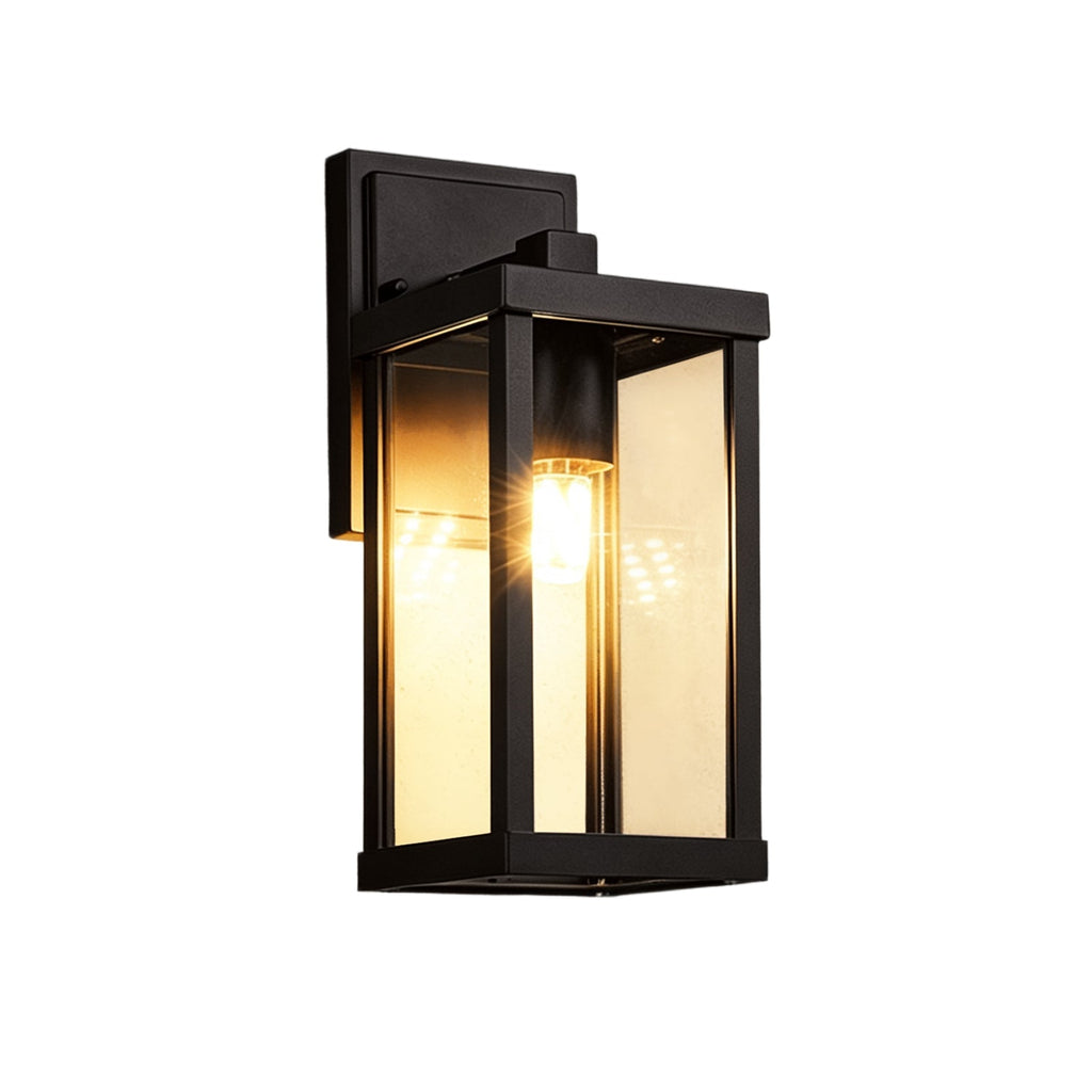 1-Luce Chiara Vetro Industriale Rettangolare Nera Lampada da Parete Esterno