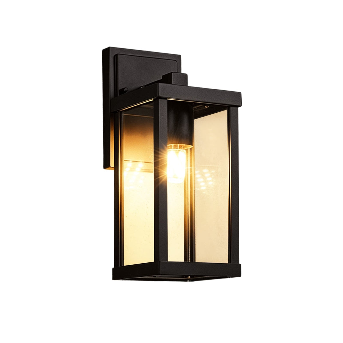 1-Luce Chiara Vetro Industriale Rettangolare Nera Lampada da Parete Esterno